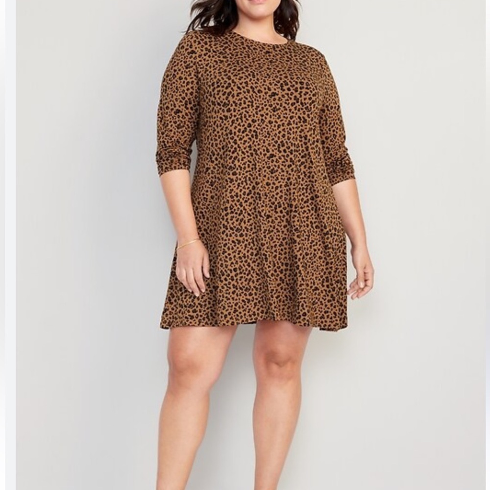 Jessica London Long Sleeves Mini Swing Leopard Print Women's Dress.